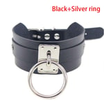 Punk Gothic Wide PU läder O Ring krage Choker halsband kvinnor Black+Silver ring