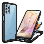 CENHUFO Coque Samsung A32 4G, Antichoc Housse avec Protection d'écran, 360° Protégé Téléphone Etui Double Face Case Robuste Transparent Portable Intégrale Coque pour Samsung Galaxy A32 4G - Noir