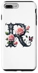 Coque pour iPhone 7 Plus/8 Plus Letter R Initial Floral Monogram Rose Pink Flower Butterfly