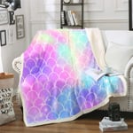 Loussiesd Mermaid Scales Fleece Throw Blanket Ocean Marine Life Sherpa Blanket for Kids Girls Glitter Colorful Scales Plush Blanket Sealife Fuzzy Blanket for Sofa Bed Couch Baby 30x40 Inch