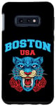 Coque pour Galaxy S10e Boston Massachusetts Illustration With Wild Floral Tiger