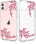 Coque Iphone 12 Mini Fleur De Pêche Rose Motif Transparente Housse Hybride Double Couche Arrière Rigide Pc + Antichoc Tpu Bumper Coque Iphone 12 Mini, 5.4 Pouces - Pêche Rose