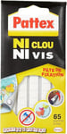 Pattex Ni Clou Ni Vis pâte de fixation, pastilles adhésives repositionnables blanches faciles à enlever, pâte collante pré-découpée pour papier, poster, décoration légère - 65 pastilles