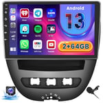 Hikity [2G+64G] Autoradio Carplay Wireless pour Citroen C1 Toyota Aygo Peugeot 107 2005–2014 10.1 Pouces Android 13 Poste Radio avec GPS Bluetooth Android Auto WiFi RDS Hi-FI FM SWC Caméra de Recul