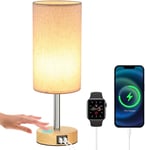 3-Way Dimmable Bedside Lamps, Touch Lamps Bedside with USB-C & USB-A Charging