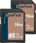 Carte SD 16Go Lot de 2, Cartes SDHC Mémoire SD UHS-1 Classe 10, A1, U3, V30, Full HD Vidéo