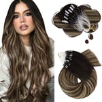 Moresoo Extension Cheveux Naturel a Froid Balayage Extension Cheveux a Froid Noir à Brun Foncé avec Blond Caramel Extension a Froid Naturel 1g/s 50g/Pack 24 Pouces #1B/3/27