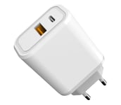 Pikalatausadapteri Power Delivery 30W USB-C + USB-A valkoinen