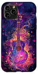 Coque pour iPhone 11 Pro Guitare ethnique vintage violette avec motif fumé coloré