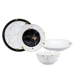 Karaca Gem Porcelain Dinner Set for 6 People - 24-Piece Crockery Set with Plates and Bowls Set, Round Dinnerware Set & Black Gold Dinner Set