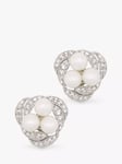 Eclectica Pre-Loved Trio Faux Pearl & Swarovski Crystals Swirl Clip On Earrings, Silver/Cream