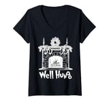 Womens Well Hung Funny Adult Joke Stockings By Fireplace Christmas V-Neck T-Shirt