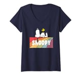 Womens Peanuts Snoopy And Woodstock Rainbow Block V-Neck T-Shirt