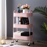 Chariot de Rangement Mobile sur 3 Niveaux, Chariot de Cuisine, Rangement a Roulette hariot de Rangement Multifonctionnel, Rose