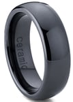 Ultimate Metals Co. Bague de Mariage Céramique Noire en Forme Dome - Alliance Céramique Noire Unisexe 7 MM Taille 54