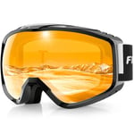 Findway Masque de Ski, Lunette de Ski pour Homme Femme Adulte, Masqué Ski OTG pour Ski et Snowboard Anti-buée, Anti-UV Orange Photochromique Lentille Sphérique