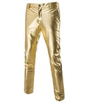 Sliktaa Mens Casual Trousers Leather Metallic Shiny Gold Silver Golf Straight Nightclub Cosplay Trouser, XXS, Golden