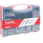 Fischer PowerBox 564282 Lot de 180 chevilles DuoPower avec vis et crochets pour mur plein, perforé et cloison sèche, 360 pièces au total,