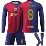 Barcelona Hemma Long Sleeve Fotbollströja Barn Fotbollsutrustning 24-25 No.8 Pedri 24