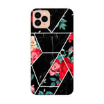 Coque Iphone 13 PRO marbre noir et fleur rouge