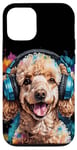 Coque pour iPhone 15 Caniche Écouteurs Chien Coloré Drôle Animaux Motif Imprimé