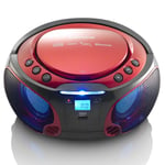 Lenco SCD-550RD bærbar FM-radio CD / MP3 / USB / Bluetooth-spiller® med LED-belysning rød