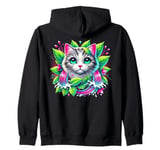 Beloved Cat with Green Leaves Cat Lovers Pink Waterfalls Zip Hoodie