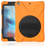 KUSEZJK Coque pour iPad Air & iPad 5, Antichoc Armure Robuste Étui avec Support Rotatif à 360 Degrés et Dragonne, TPU + PC Housse pour iPad Air & iPad 5 (Orange)