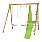 Portique bois avec 2 balançoires + 1 plateforme avec toboggan Trigano Jardin J-16597P4