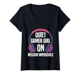 Womens Gamers QUIET GAMER GIRL ON MISSION IMPOSSIBLE Girls V-Neck T-Shirt