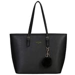 URAQT Women Handbag Tote Bag, 15.6 Inch PU Leather Shoulder Bag Laptop Bags with Adjustable Handle, Lightweight Stylish Designer Large Black Handbags for School Work Travel