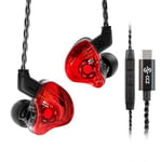 Yinyoo CCZ Melody USB-C in-Ear-Monitors Hybrid 1BA 1DD HiFi Écouteur, Basses Profondes Écouteurs Intra-Auriculaires Légers IEM avec Câble 4N OFC pour Musicien/Batteur(Rouge, avec Micro USB-C)