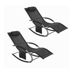 Sobuy - Lot de 2 Fauteuils à bascule Transats de jardin avec repose-pieds et 1 pochette latérale, Bains de soleil Rocking Chair - Noir ® OGS28-Schx2