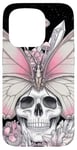 Coque pour iPhone 15 Pro Tête squelette champignon papillon – Botanique gothique