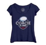 T-Shirt Femme Col Echancré Coach De L'année Rugby Sport Ballon Stade Xv