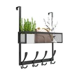 Kaiferty Over The Door Hooks Organizer,Over Door Hanger Towel Rack Mesh Basket with 12 Hooks,Back of Door Storage Organizer for Bedroom,Bathroom,Kitchen,Office(Black)