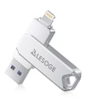 LESOGE Apple MFI Certified USB Memory Sticks 256GB USB Flash Drive for iPhone, 3 in 1 High-Speed Pendrive, One Click Backup USB Drive for iPhone/iPad/Android Type C/PC/Mac