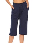 Vlazom Pantacourt de Pyjama Femme Bas de Pyjama été Court Leger Pantacourt Parfaits pour Le Sport ou Dormir，A Navy，L