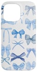 Coque pour iPhone 14 Pro Max Esthétique Bleu Rubans et Nœuds Aquarelle Douce Fille