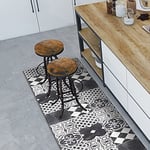 CREARREDA Tapis de Cuisine antidérapant Carreaux de Ciment en Ardoise 180x50 cm Tapis de Protection de Sol en Vinyle 100% fabriqué en Italie, avec Encre Non Toxique, Ignifuge et résistant à l'eau