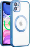 Magnetique Coque Pour Iphone 11 Compatible Avec Recharge Sans Fil, Housse Transparente Antichoc Coque Protection Camera Etui Silicone Tpu Souple - Bleu