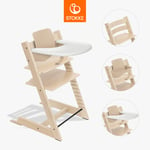 STOKKE® Tripp Trapp® barnstol bok natur inkl. bricka vit och babyset V2 natur