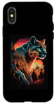 Coque pour iPhone X/XS Silhouette de Cougar vintage avec coucher de soleil de montagne rétro