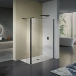 GRAND VERRE paroi de douche avec retour pivotant 60+30 cm hauteur 200 cm avec barre de fixation 90cm en alu noir mat