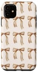 Coque pour iPhone 11 Coquette Brown Nœuds Esthétique Beige Noeud