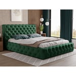 Lit design 160x200 Glory - Glamour Style Chesterfield - Lit Double avec rangement & Sommier à Latte - Vert (Kronos 19) - Vert