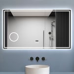 Biubiubath - Miroir de salle de bain led 120x70cm Tricolor anti-buée avec bluetooth simple, horloge et miroir grossissant 3x