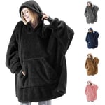 Hoodie-filt, Oversized Sherpa Hoodie, Bärbar Hoodie-tröja, Super Mjuk Varm Bekväm Filt Hoodie, One Size Fits All Vuxna Black