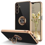 BENTOBEN for Samsung Galaxy A14 4G/5G Phone Case with Ring Holder, Gold Electroplated 360 Rotation Kickstand Soft Silicone Bumper Slim Shockproof Full Protective Cover for Samsung A14, Black