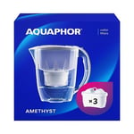 AQUAPHOR Kit de démarrage - Filtre à eau améthyste gris avec 3 filtres MAXFOR+ - Carafe pour 2,8 l - S'adapte à la porte du réfrigérateur - Réduit le calcaire et le chlore - Filtre à eau de table - Récipient élégant